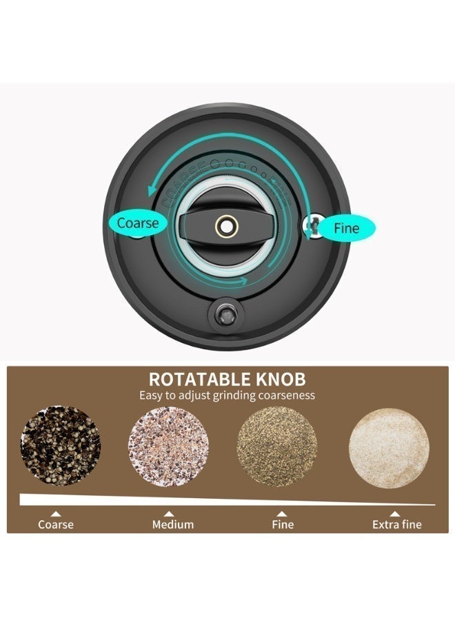 Interstella Electric Salt and Pepper Grinder Set, 2-Pack Automatic Mills with Adjustable Coarseness, Ceramic Blades, LED Light, Rechargeable USB Charging, BPA-Free – Matte Black - Image 5